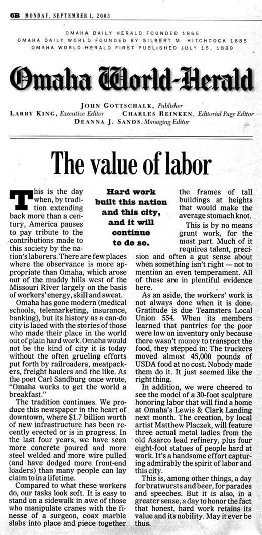 Newspaper Labor article